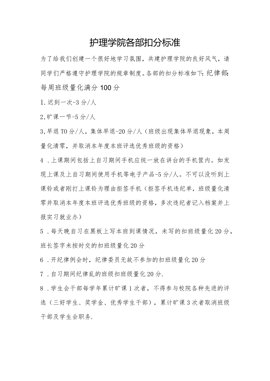 护理学院各部扣分标准.docx_第1页