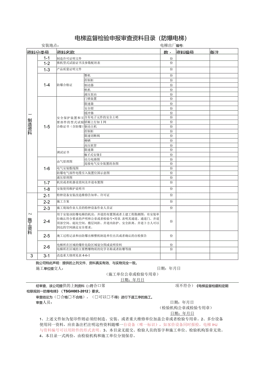 电梯监督检验申报审查资料目录（防爆电梯）.docx_第1页