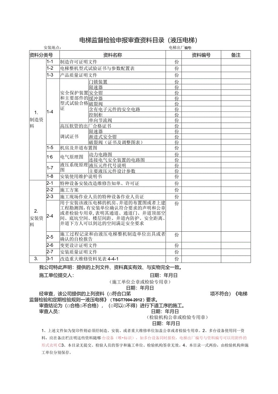 电梯监督检验申报审查资料目录（液压电梯）.docx_第1页