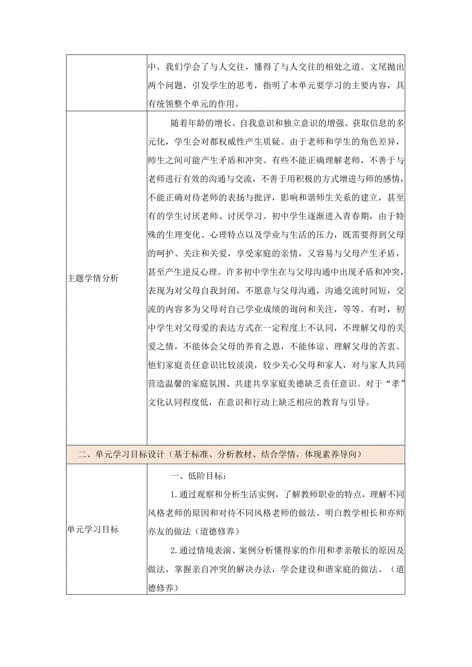 统编版七年级上册道德与法治第三单元师长情谊单元整体教学设计.docx_第2页