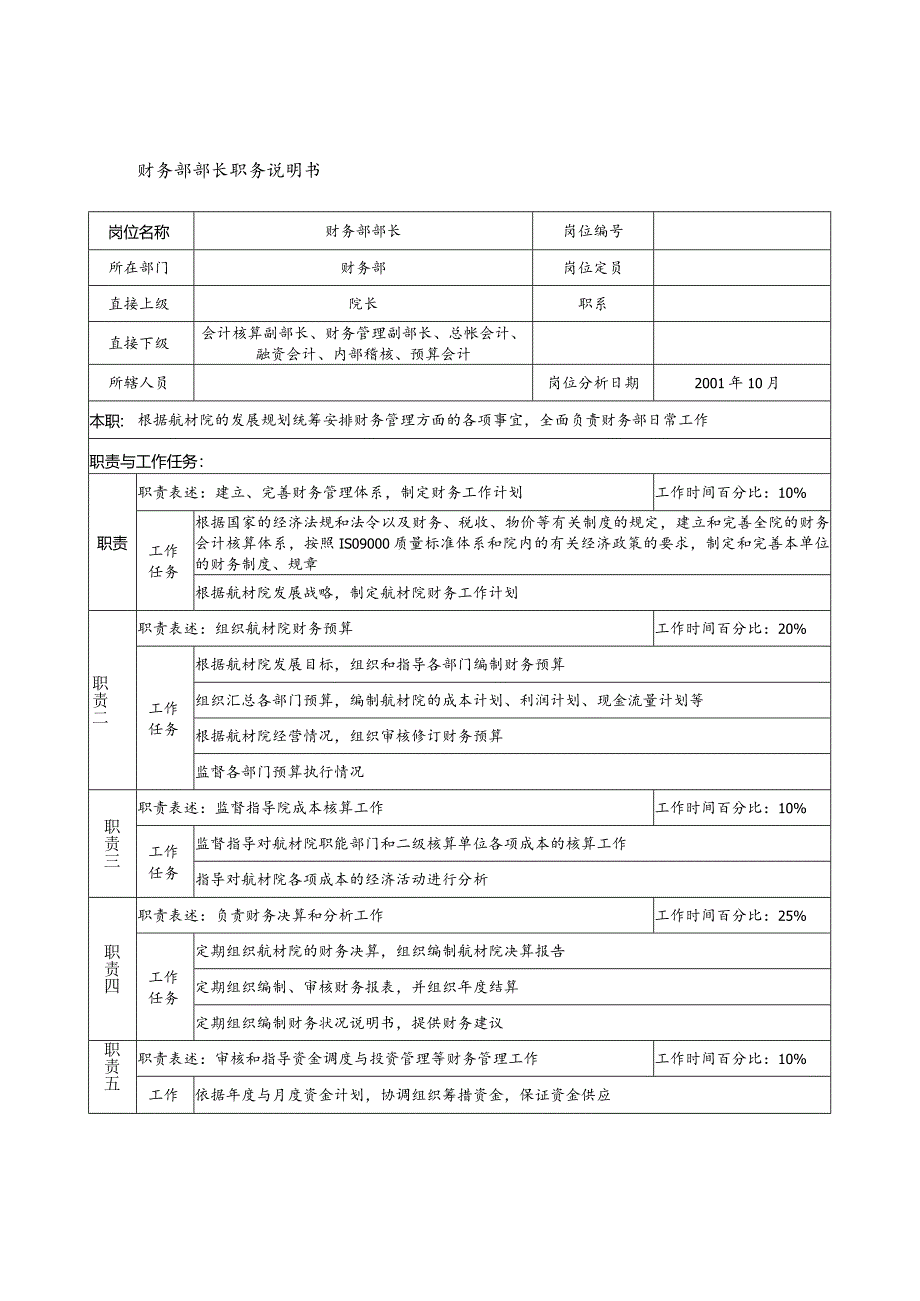 航材院财务部部长职务说明书.docx_第1页