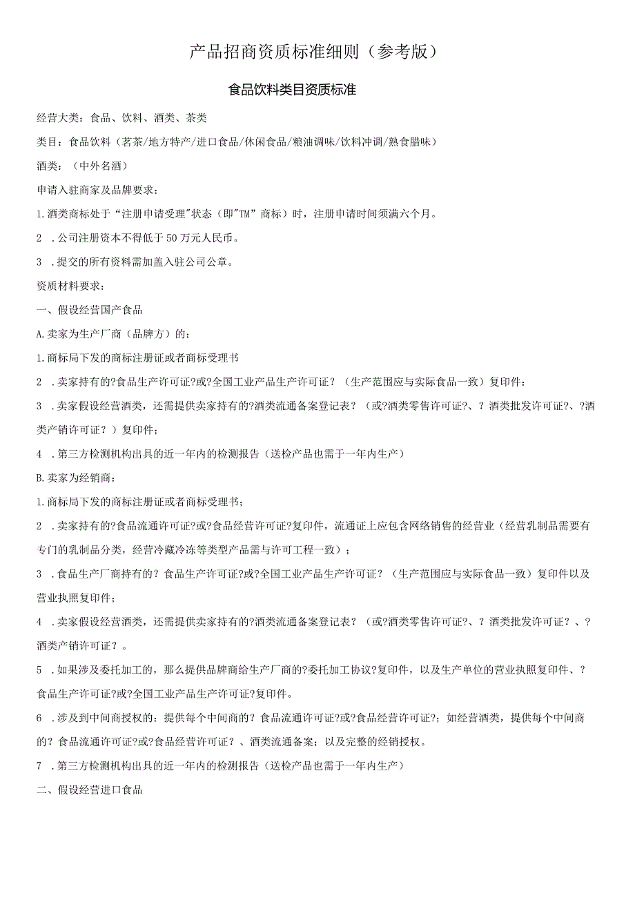 电商平台产品招商资质标准细则.docx_第1页