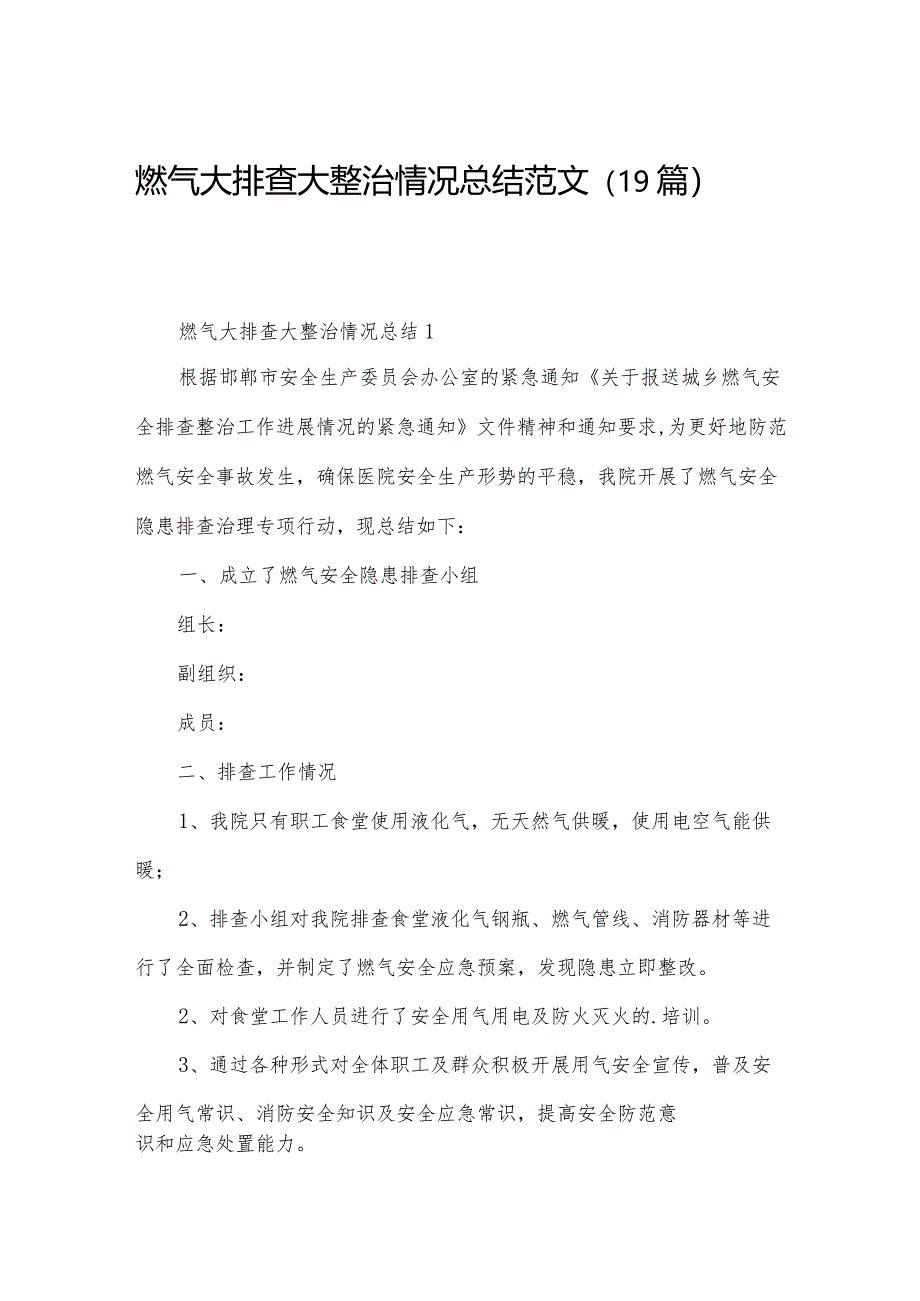 燃气大排查大整治情况总结范文（19篇）.docx_第1页