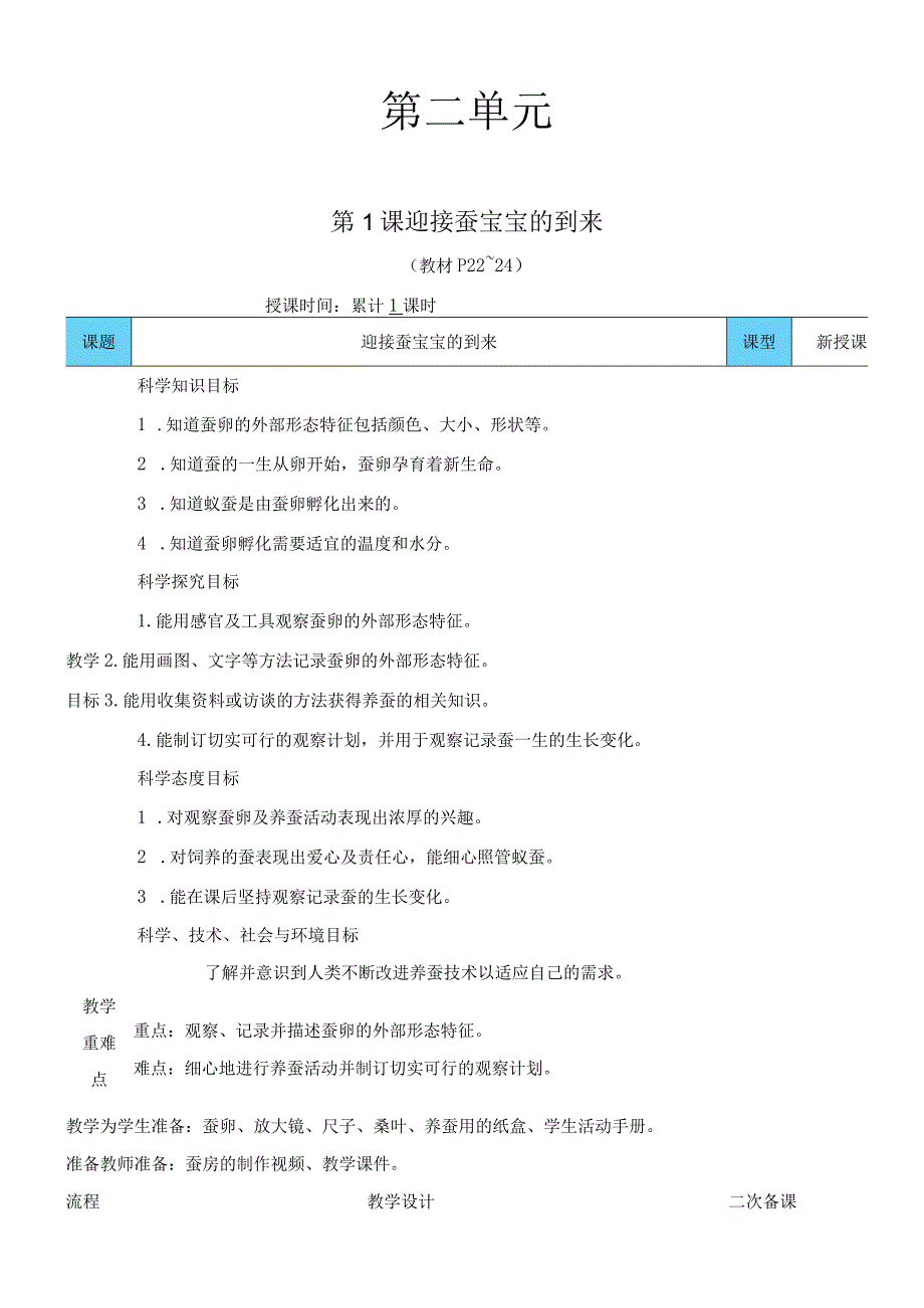 教科版三年级下册科学迎接蚕宝宝的到来教案.docx_第1页