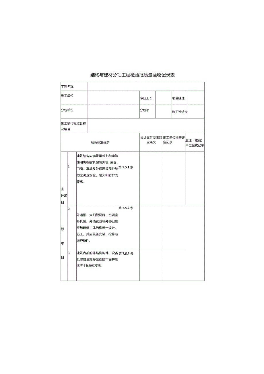 结构与建材分项工程检验批质量验收记录表.docx_第1页