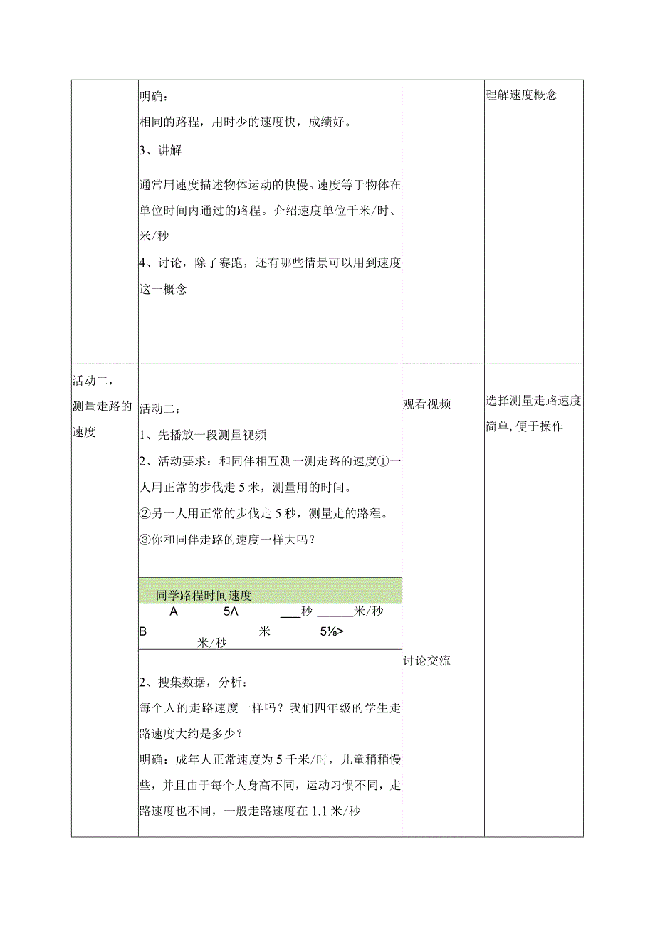 科学苏教版四年级上册7《运动的快慢》教学设计（表格式）.docx_第2页