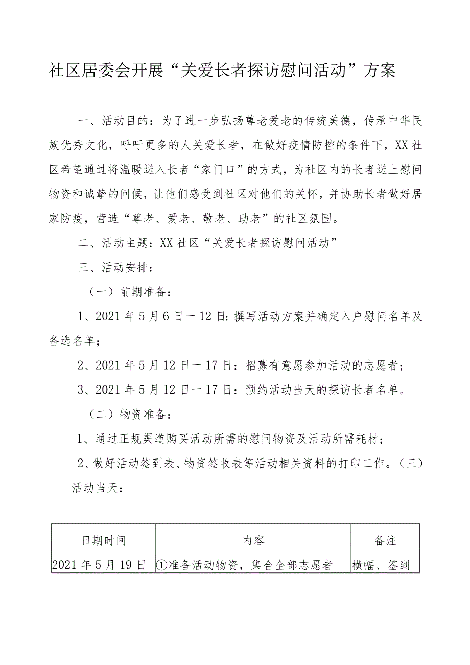 社区居委会开展“关爱长者探访慰问活动”方案.docx_第1页