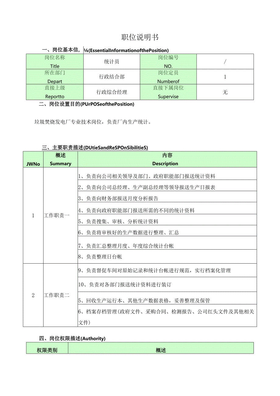 统计员岗位说明书.docx_第1页