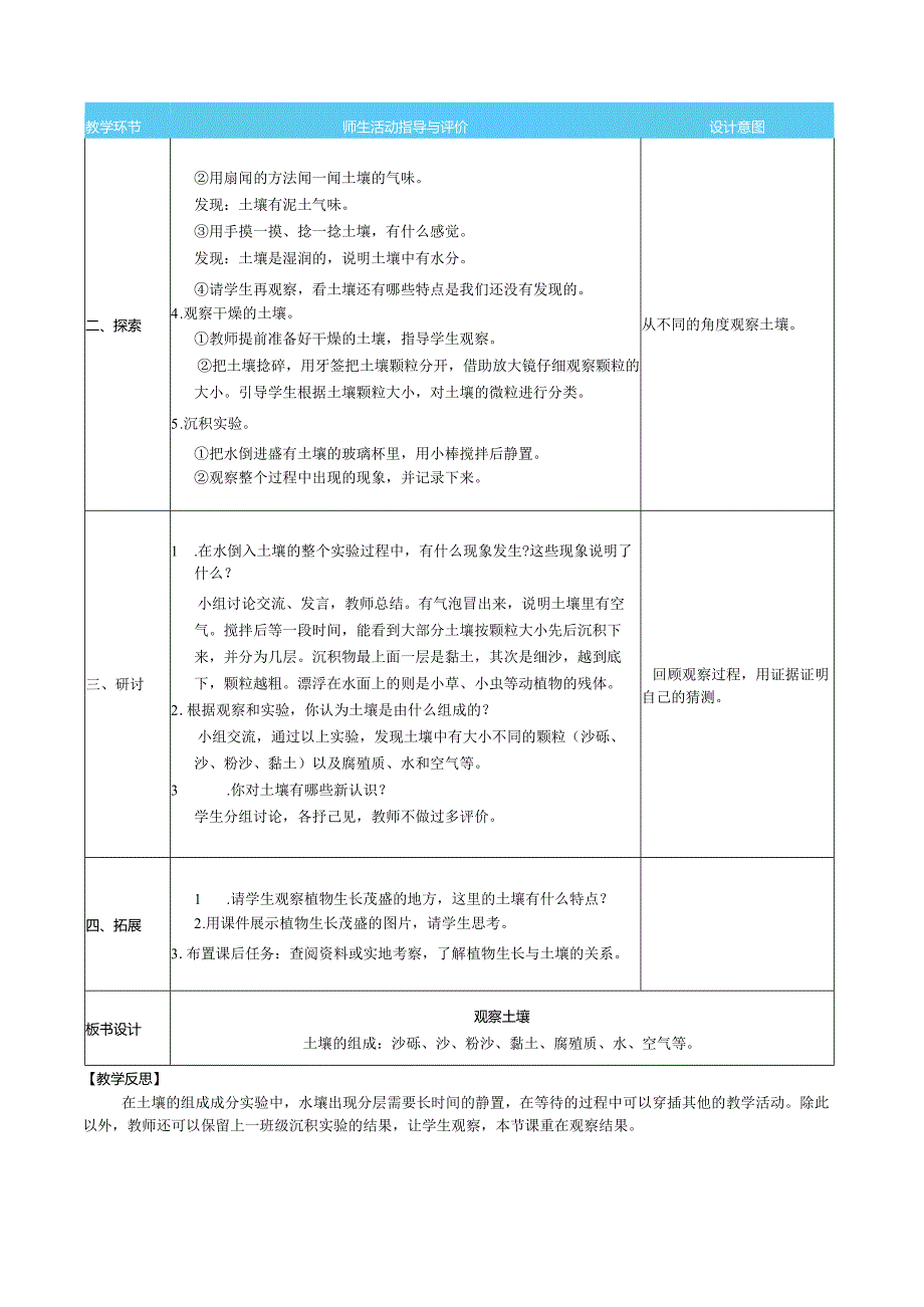 观察土壤核心素养目标教案表格式新教科版科学四年级下册.docx_第2页