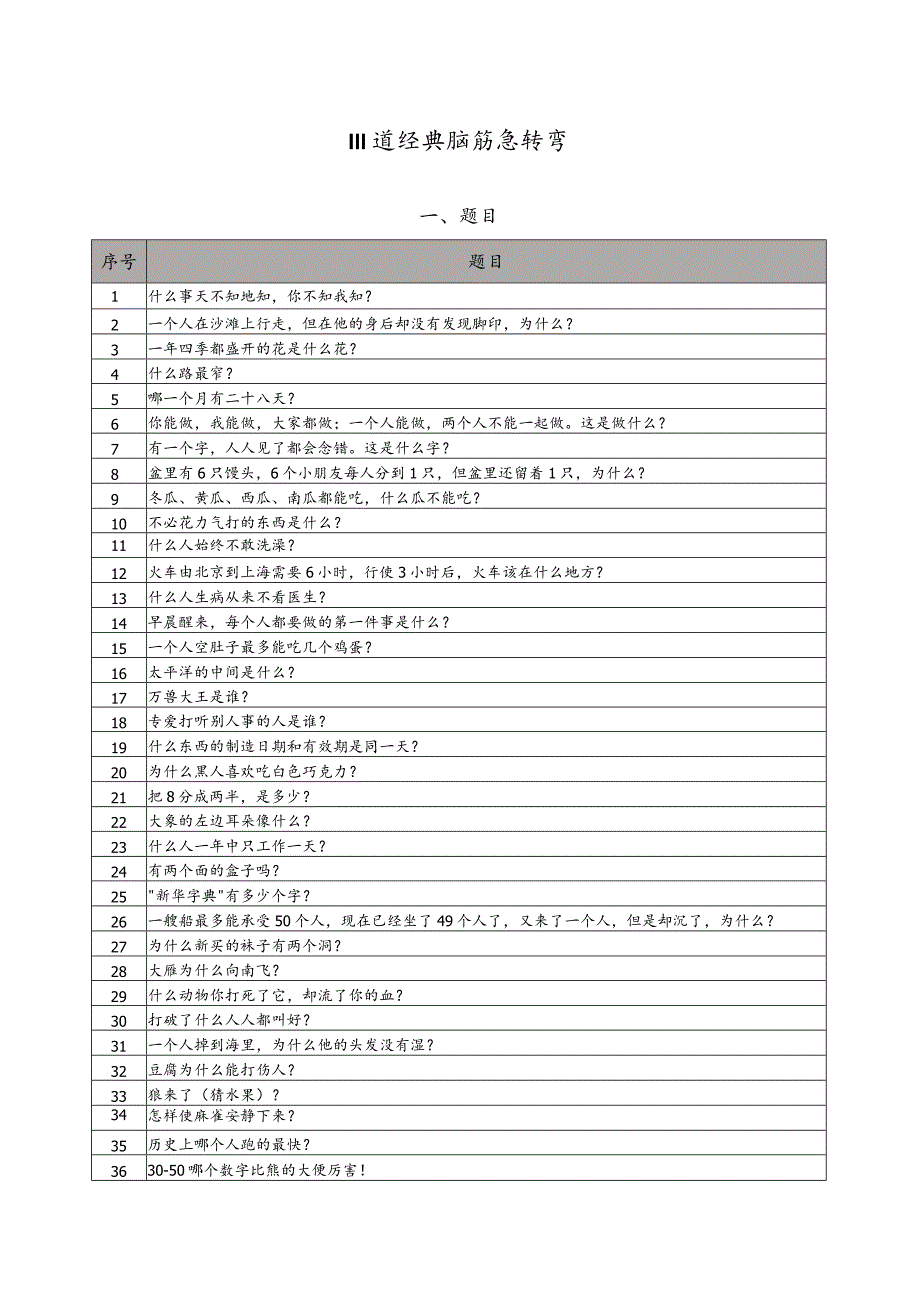 益智游戏&思维拓展&趣味游戏：111道经典脑筋急转弯.docx_第1页