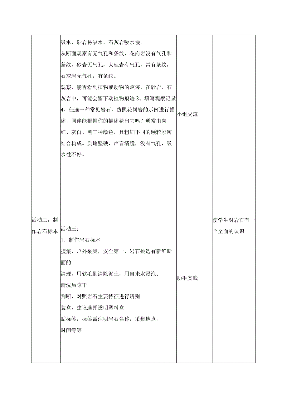 科学苏教版四年级上册16《常见的岩石》教学设计（表格式）.docx_第3页