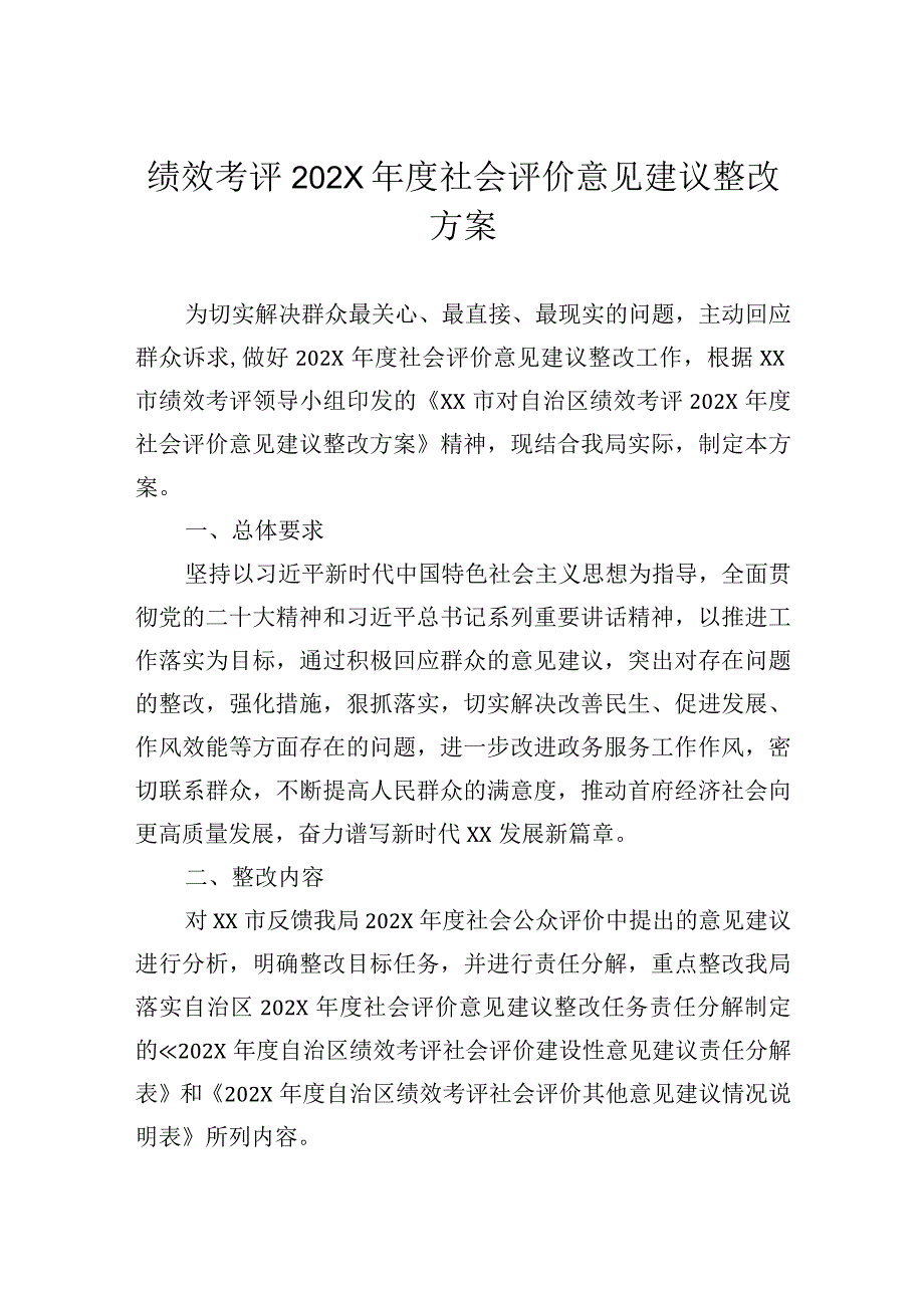 绩效考评202X年度社会评价意见建议整改方案.docx_第1页