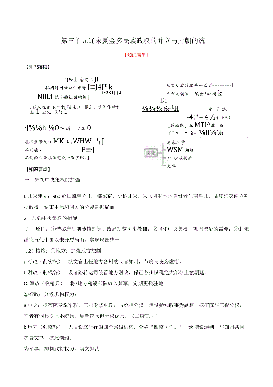 第三单元辽宋夏金多民族政权的并立与元朝的统一知识清单.docx_第1页