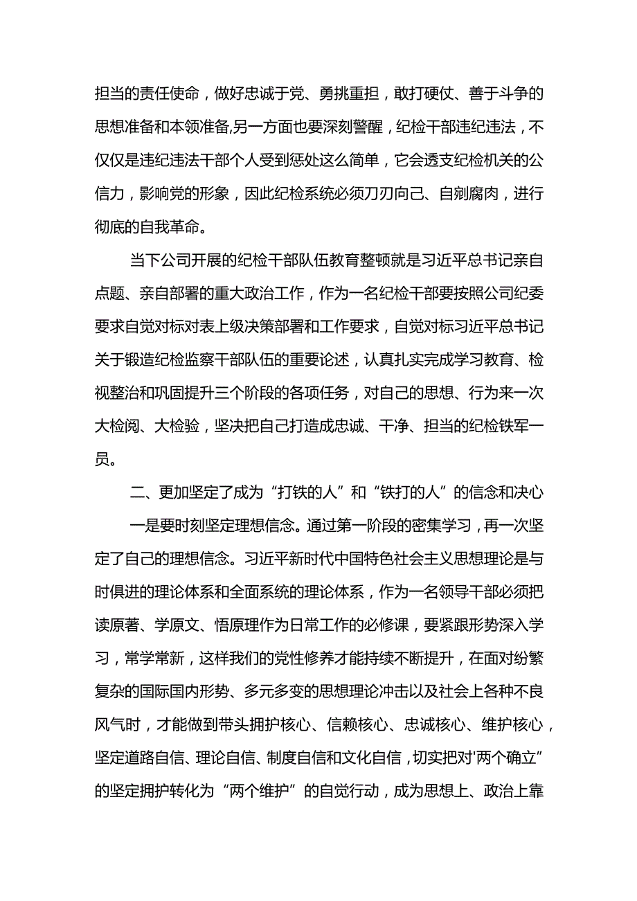 纪检干部教育整顿心得体会-当好“打铁的人”和“铁打的人”.docx_第2页