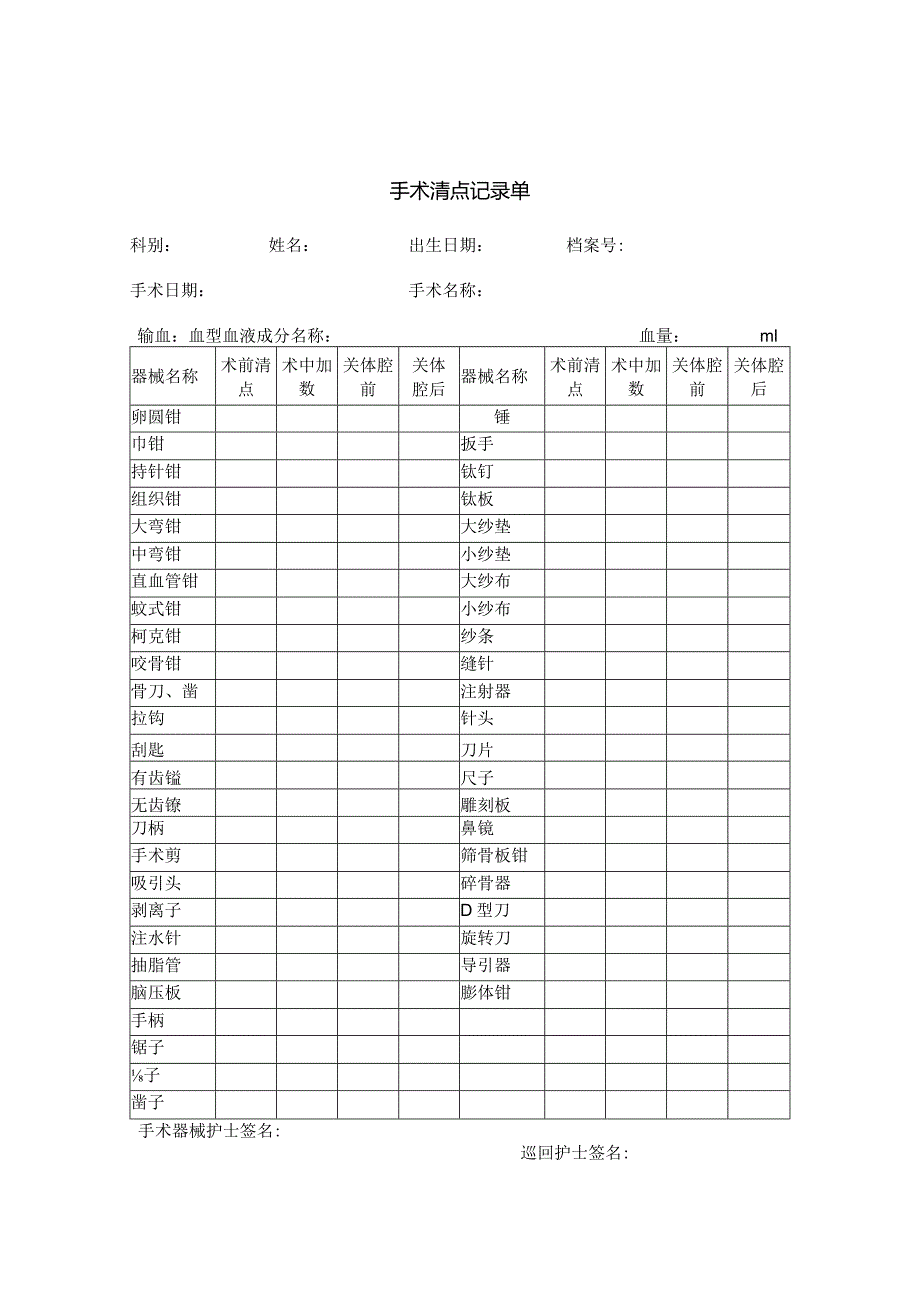 美容医院手术清点记录单.docx_第1页