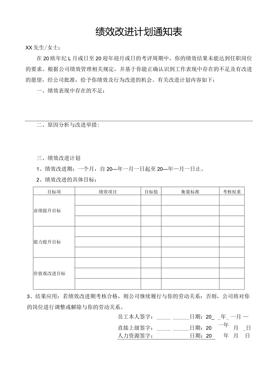 绩效改进计划通知表.docx_第1页