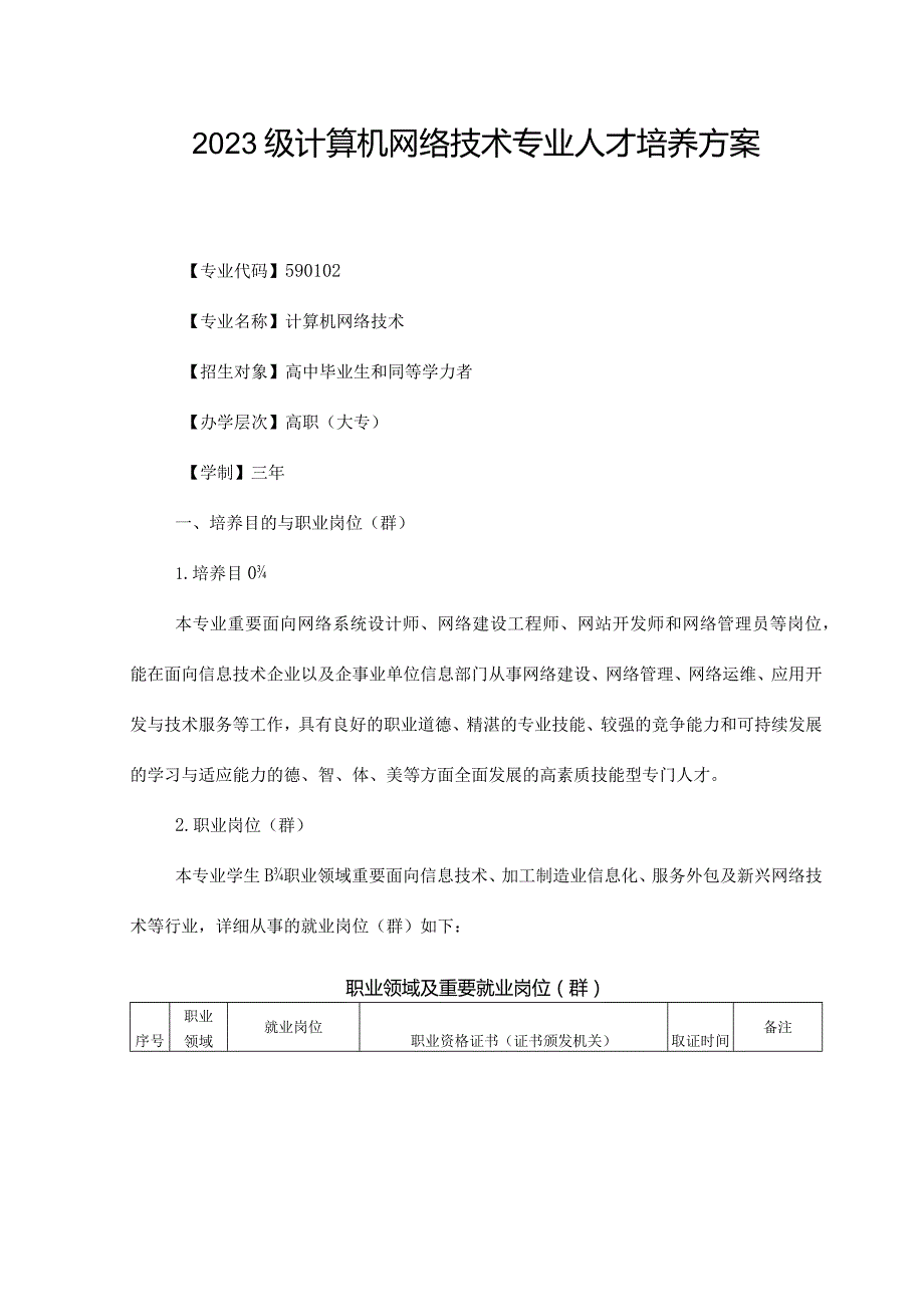 计算机网络技术专业人才培养方向.docx_第1页