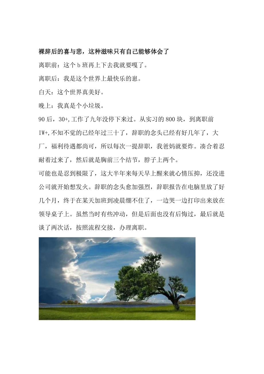 裸辞后的喜与悲这种滋味只有自己能够体会了.docx_第1页