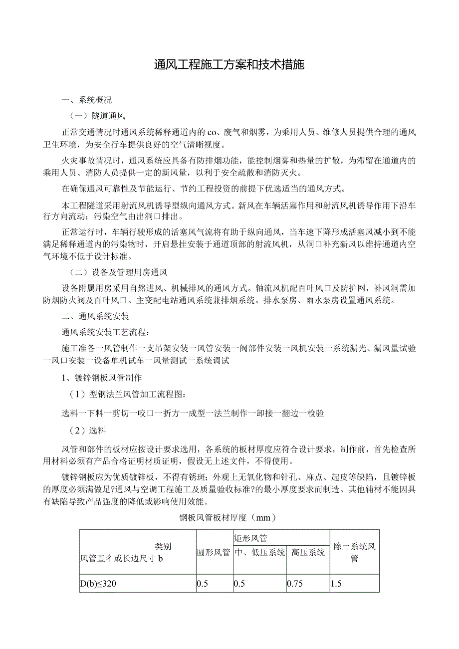 通风工程施工设计方案和技术措施.docx_第1页