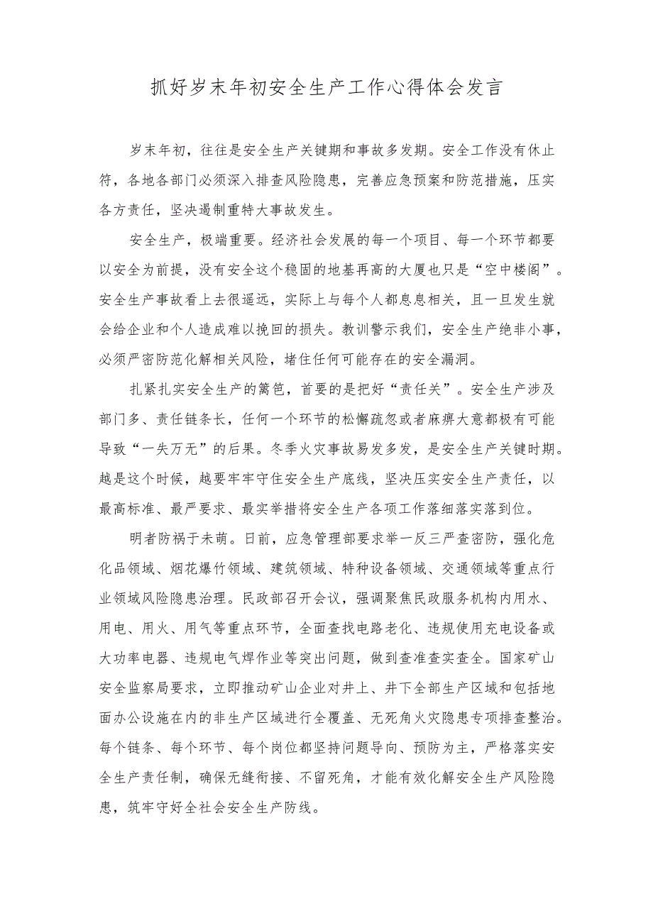 （2篇）2023年抓好岁末年初安全生产工作心得体会发言工作总结.docx_第1页