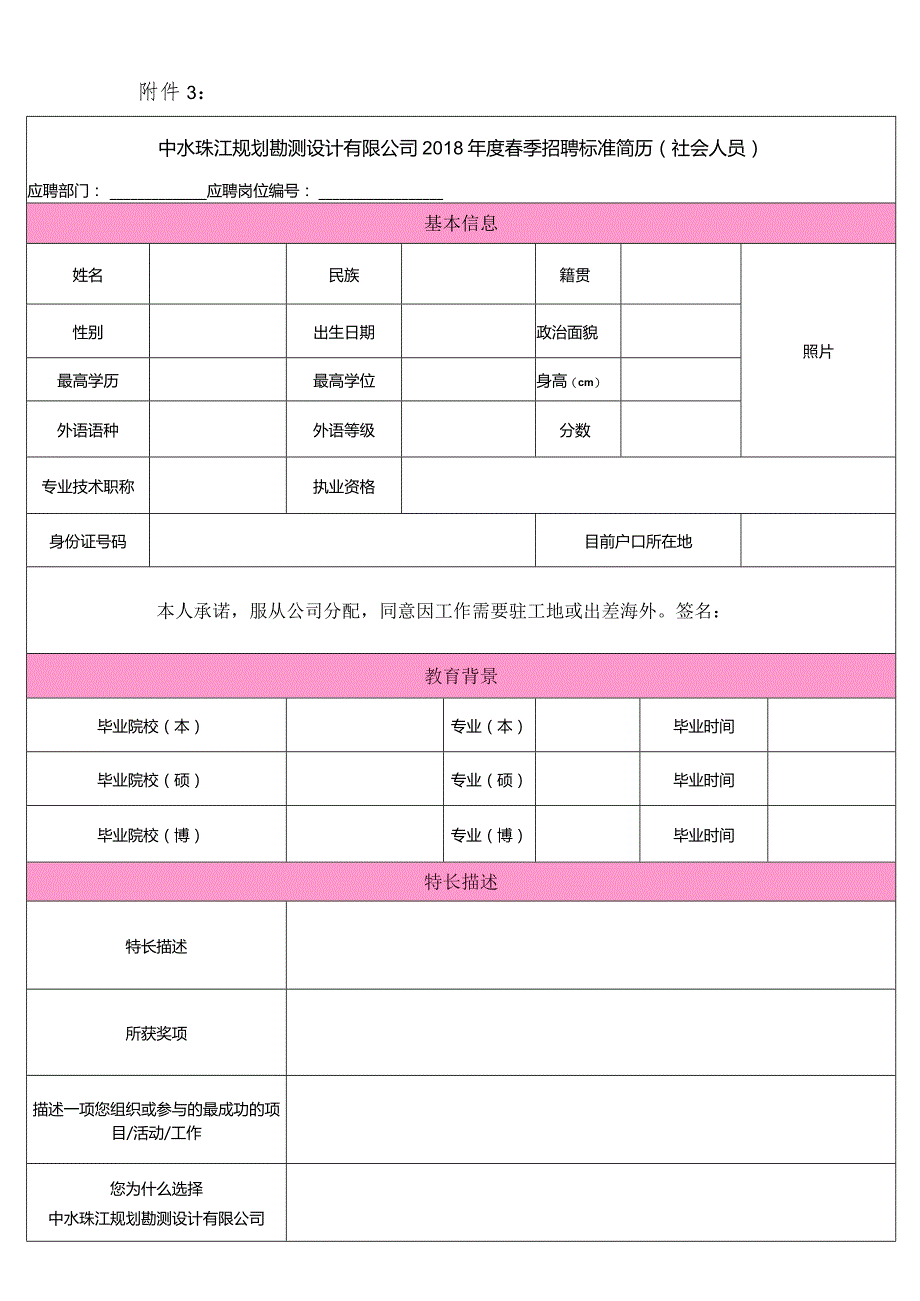 附件3中水珠江规划勘测设计有限公司2018年度春季招聘标准.docx_第1页