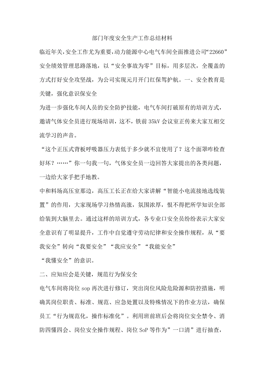 部门年度安全生产工作总结材料.docx_第1页