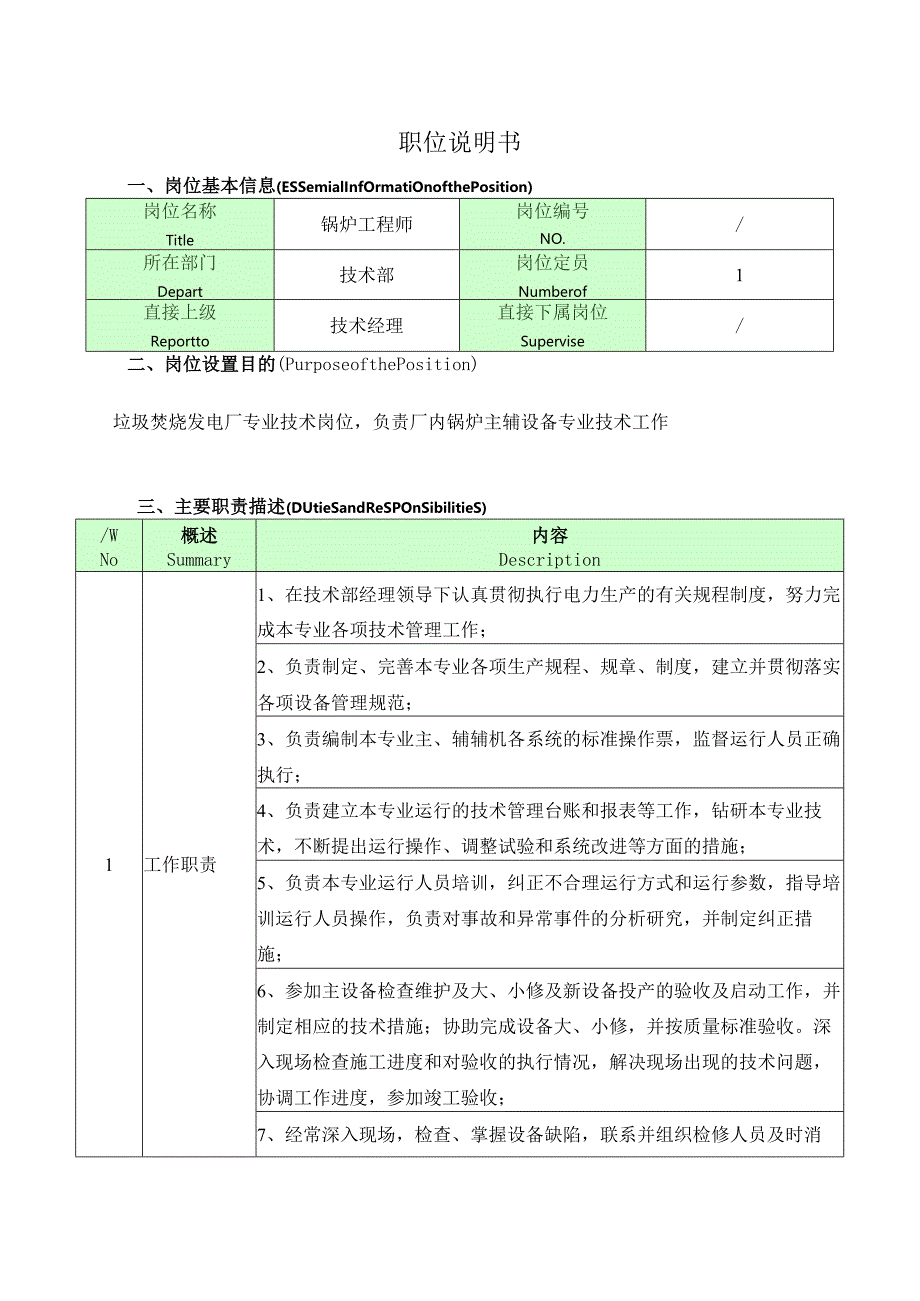 锅炉工程师岗位说明书.docx_第1页