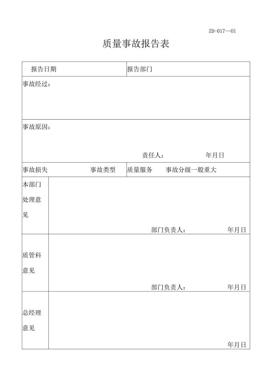 质量管理体系文件表格表格78个质量事故报告表.docx_第1页