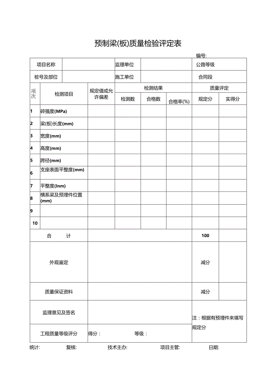 预制梁（板）质量检验评定表.docx_第1页