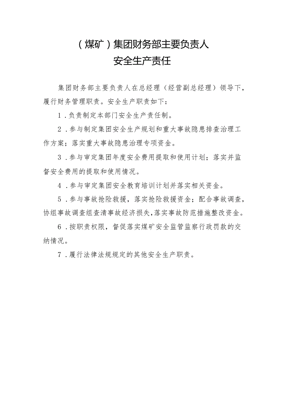 （煤矿）集团财务部主要负责人安全生产责任制.docx_第1页