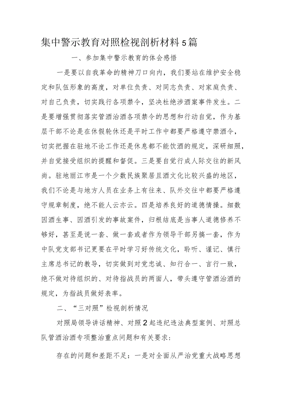 集中警示教育对照检视剖析材料5篇.docx_第1页