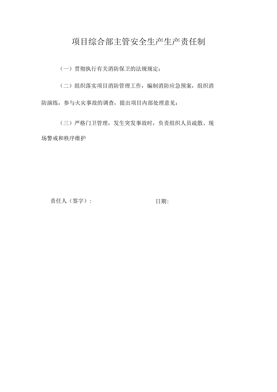 项目综合部主管安全生产生产责任制.docx_第1页