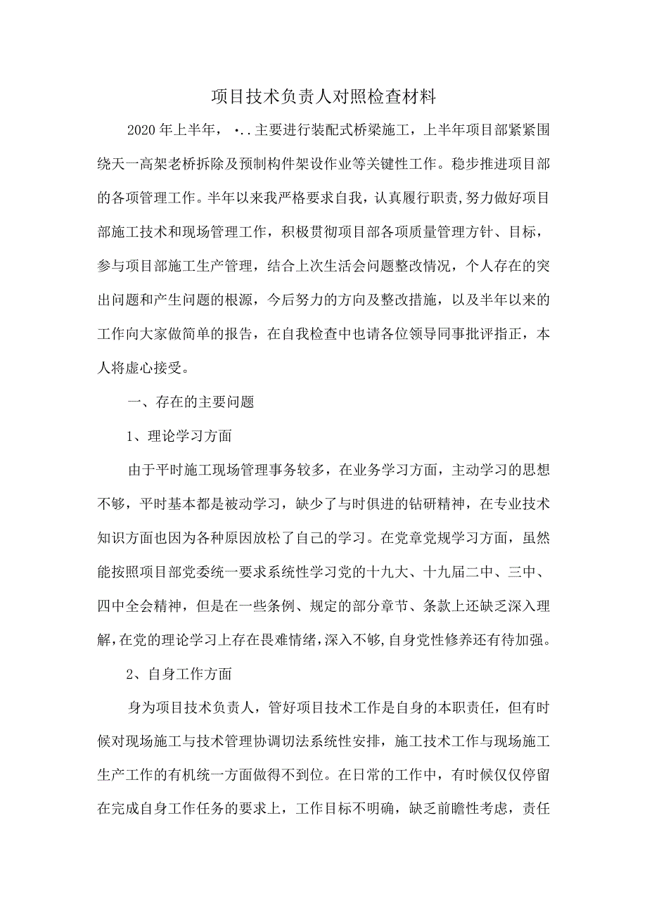 项目技术负责人对照检查材料.docx_第1页