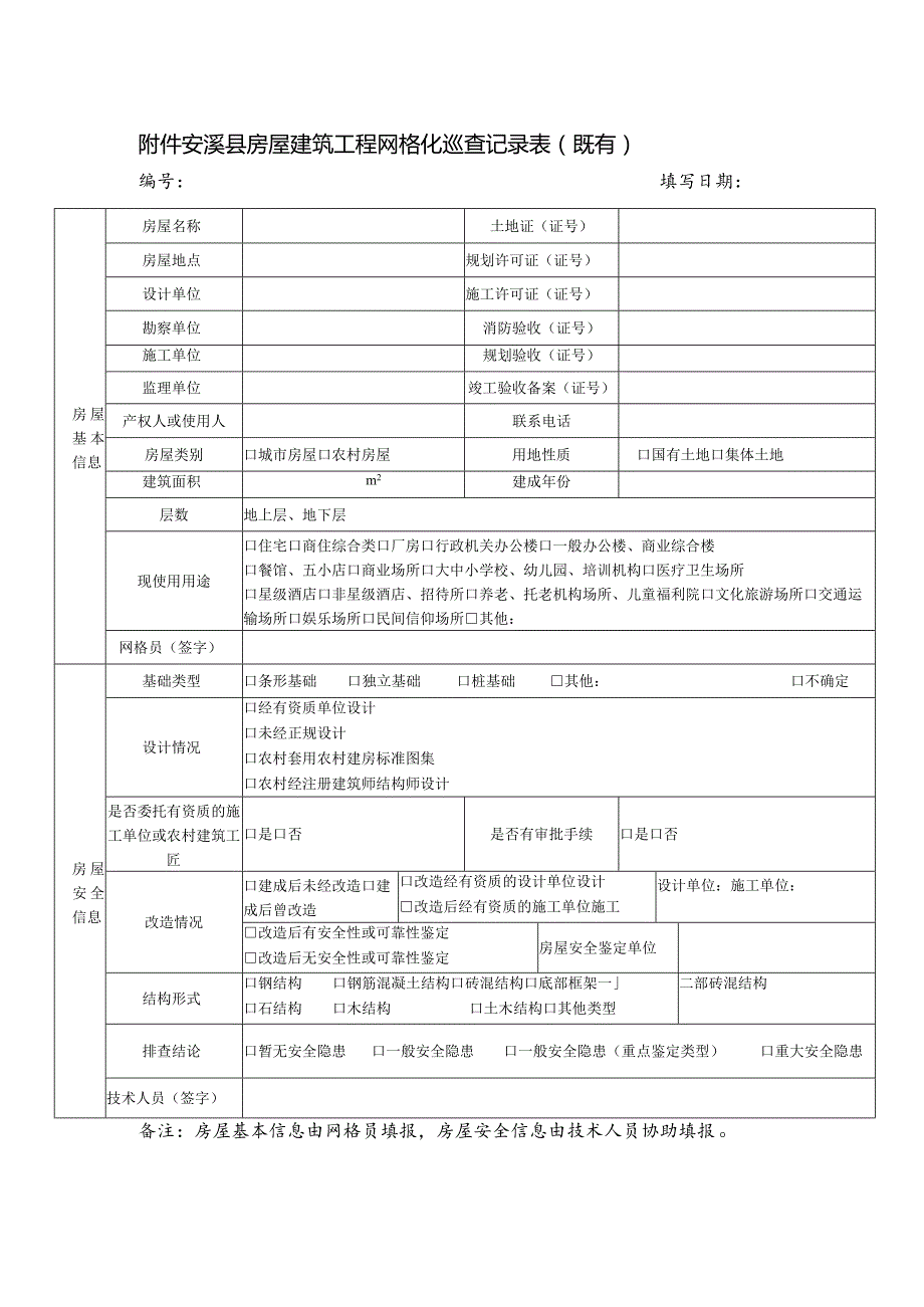 附件1-1安溪县房屋建筑工程网格化巡查记录表（既有）.docx_第1页