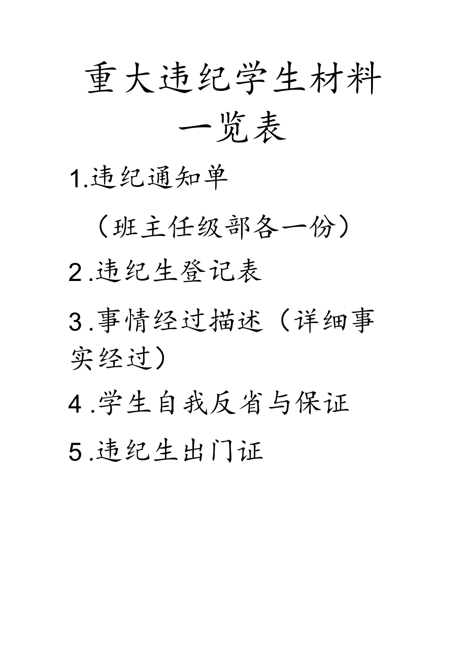 重大违纪学生材料一览表.docx_第1页