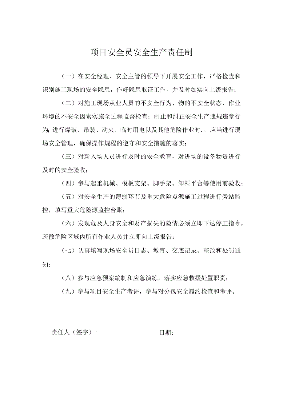 项目安全员安全生产责任制.docx_第1页