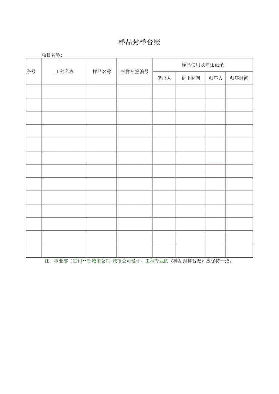 工程材料管理办法_样品封样台账.docx_第1页