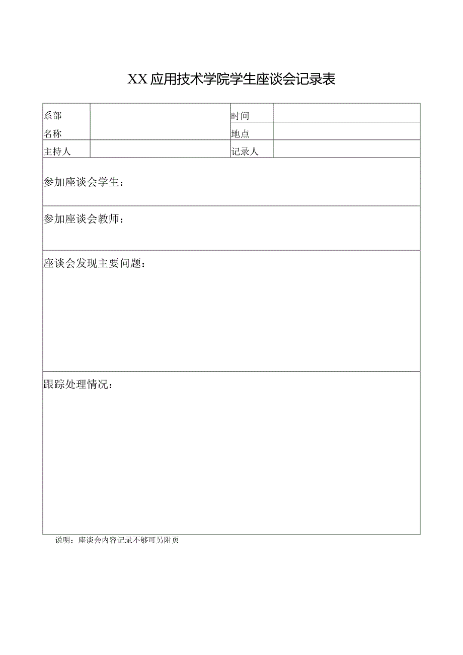 XX应用技术学院学生座谈会记录表（2024年）.docx_第1页