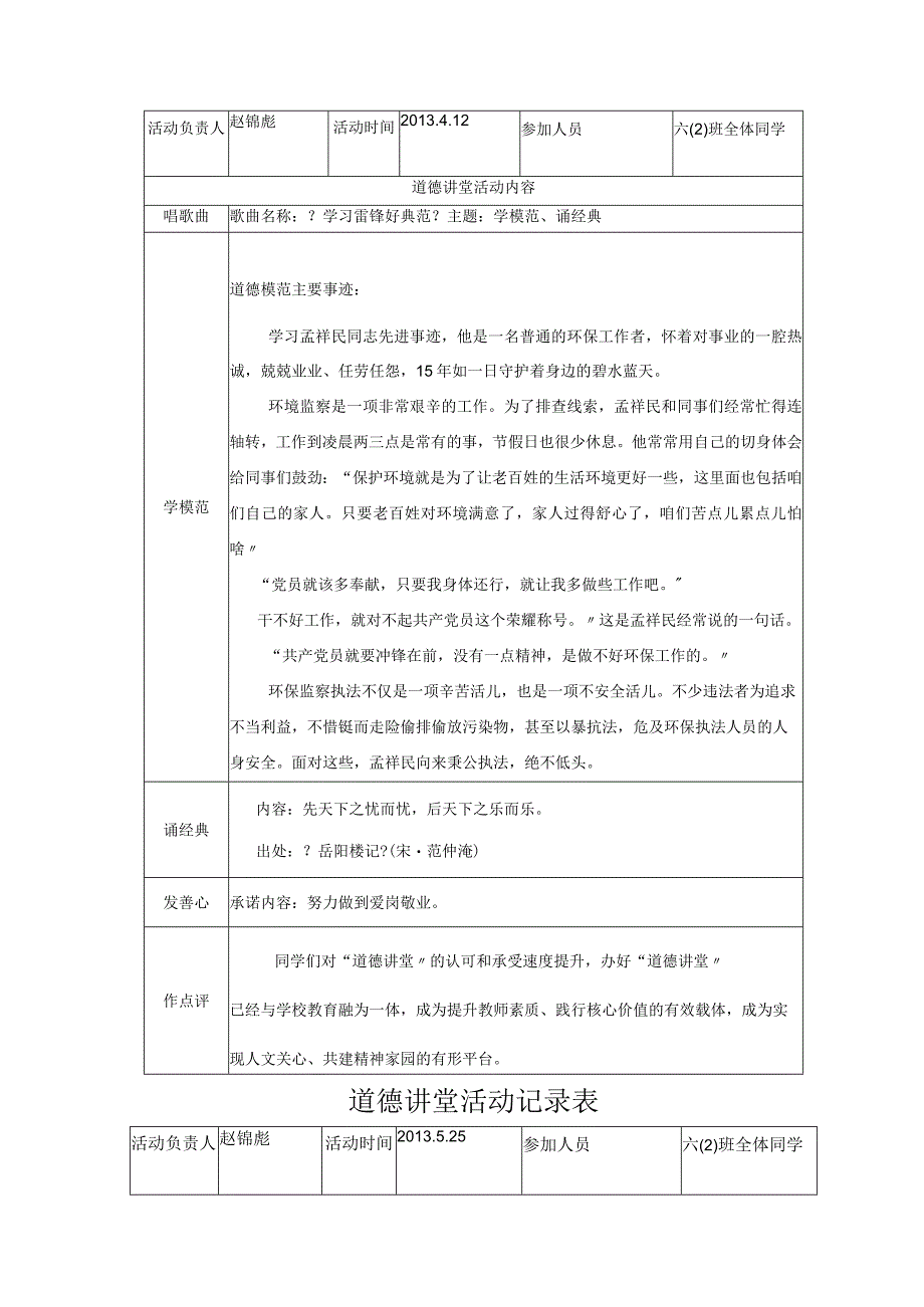 2013年道德讲堂活动记录表.docx_第2页