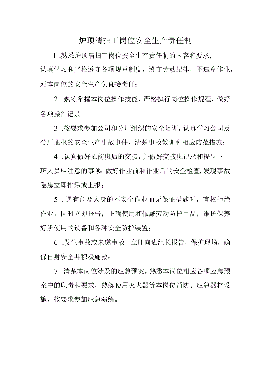 炉顶清扫工岗位安全生产责任制.docx_第1页