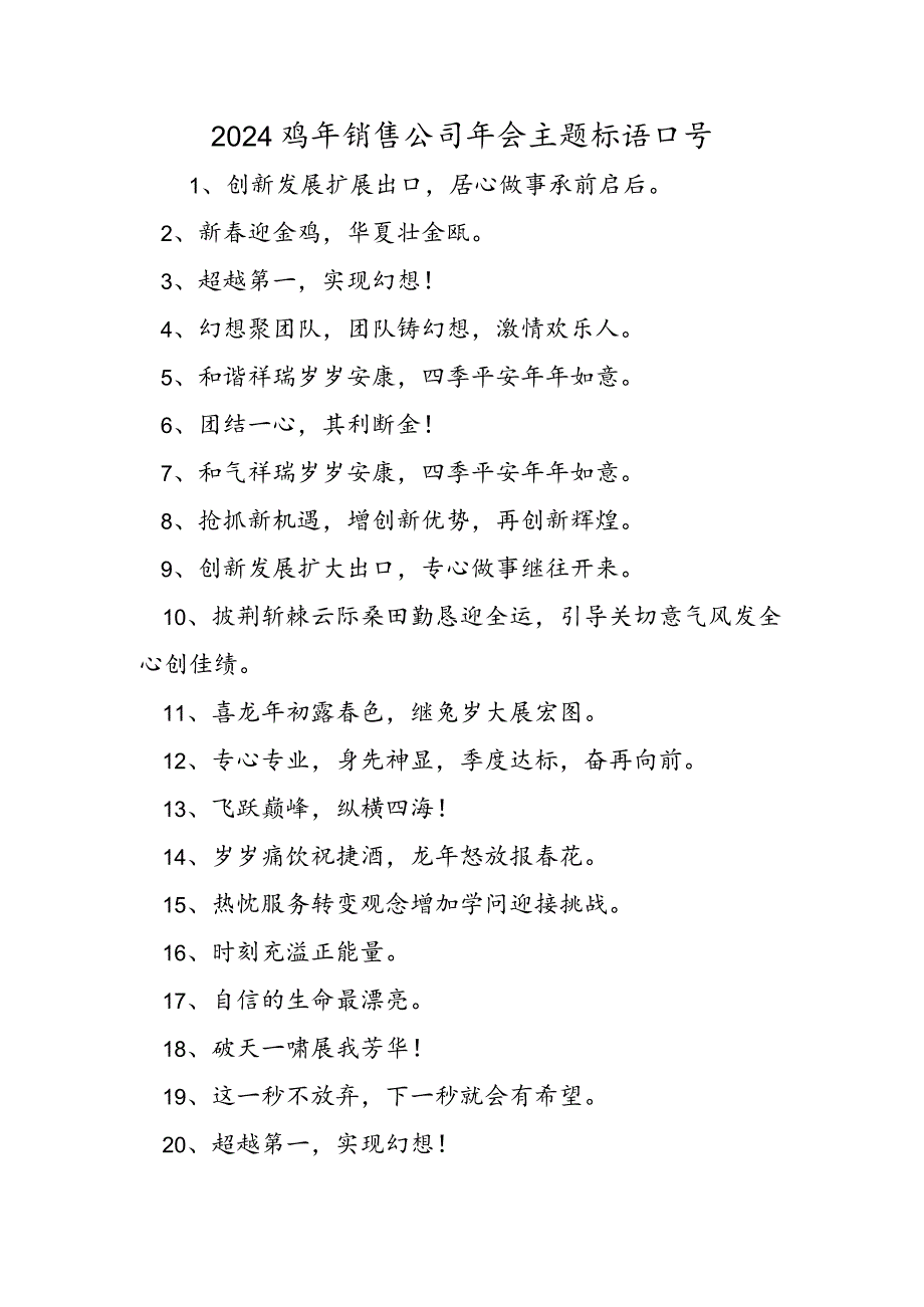 2024鸡年销售公司年会主题标语口号.docx_第1页