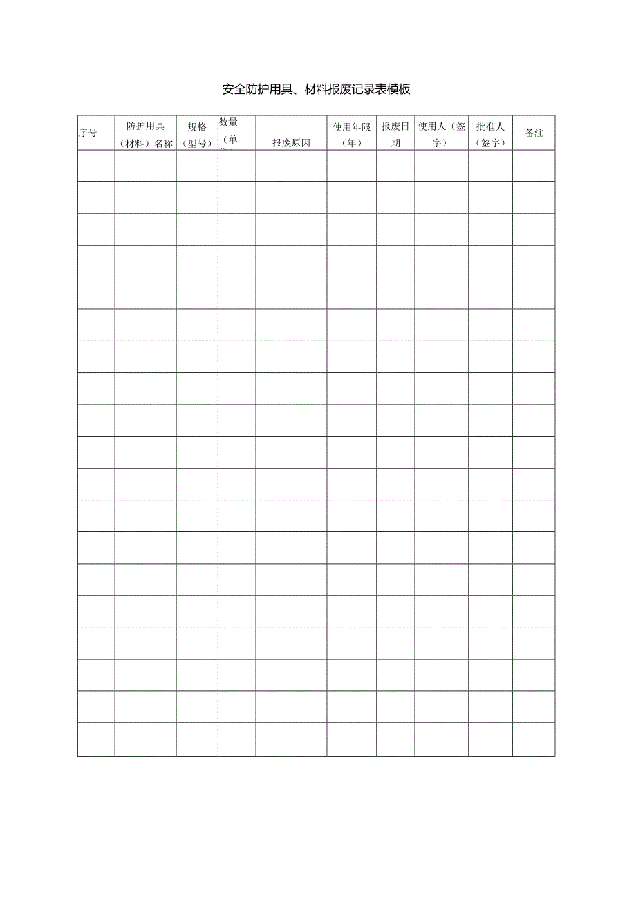 安全防护用具、材料报废记录表模板.docx_第1页