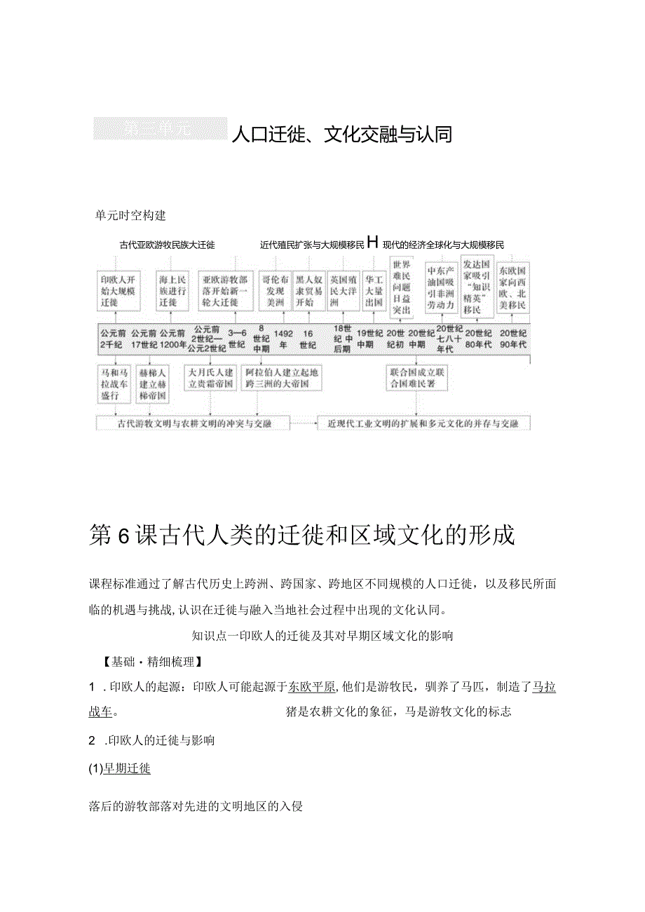 2023-2024学年统编版选择性必修3第6课古代人类的迁徙和区域文化的形成（学案）.docx_第1页