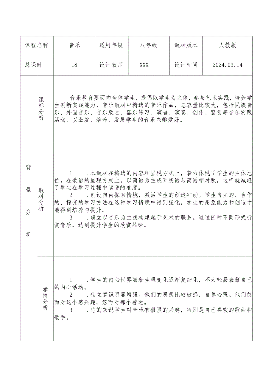 课程纲要（计划）（知识清单）-2023-2024学年人教PEP版八年级音乐下册.docx_第2页