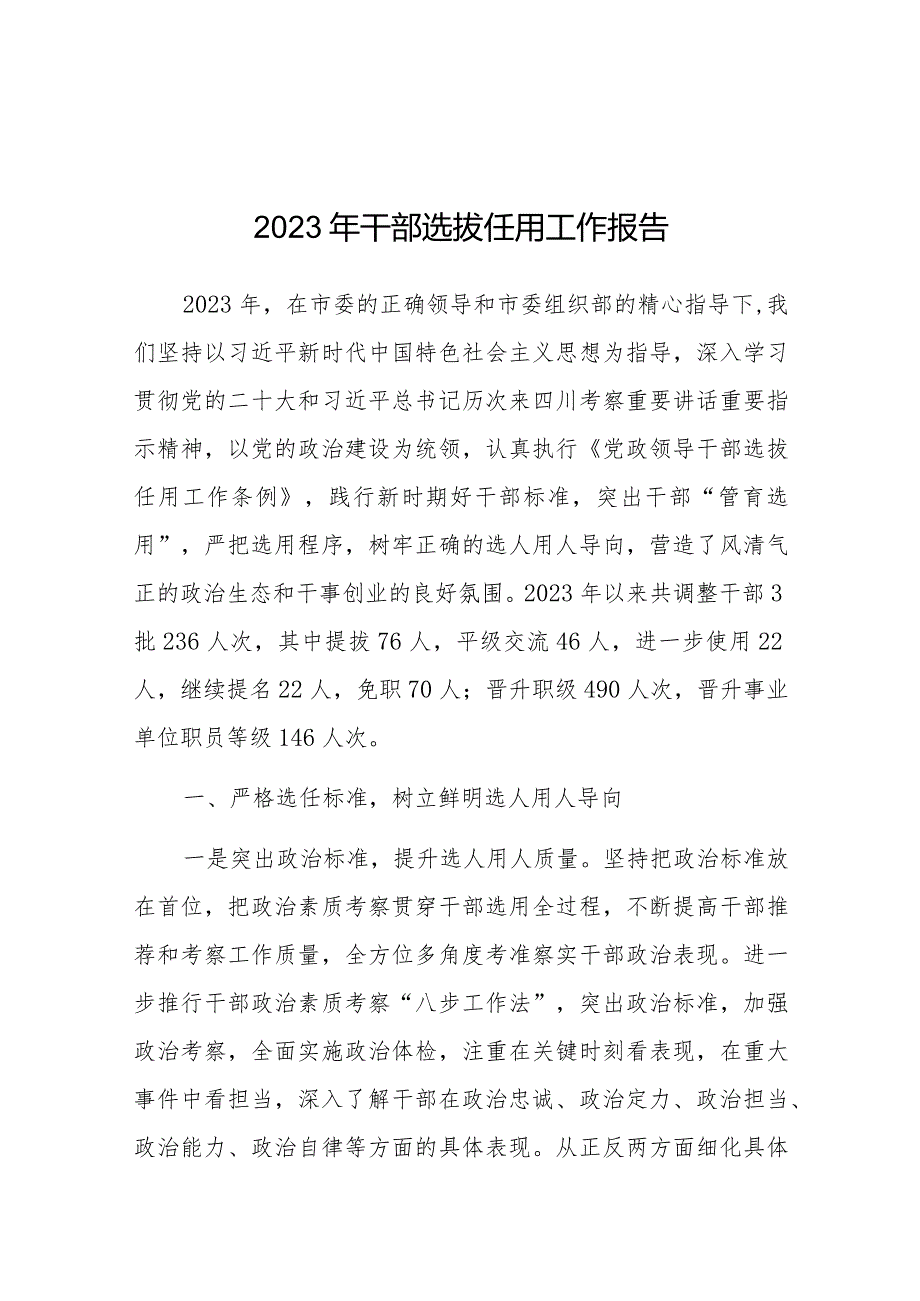 2023年干部选拔任用工作报告（县级）.docx_第1页