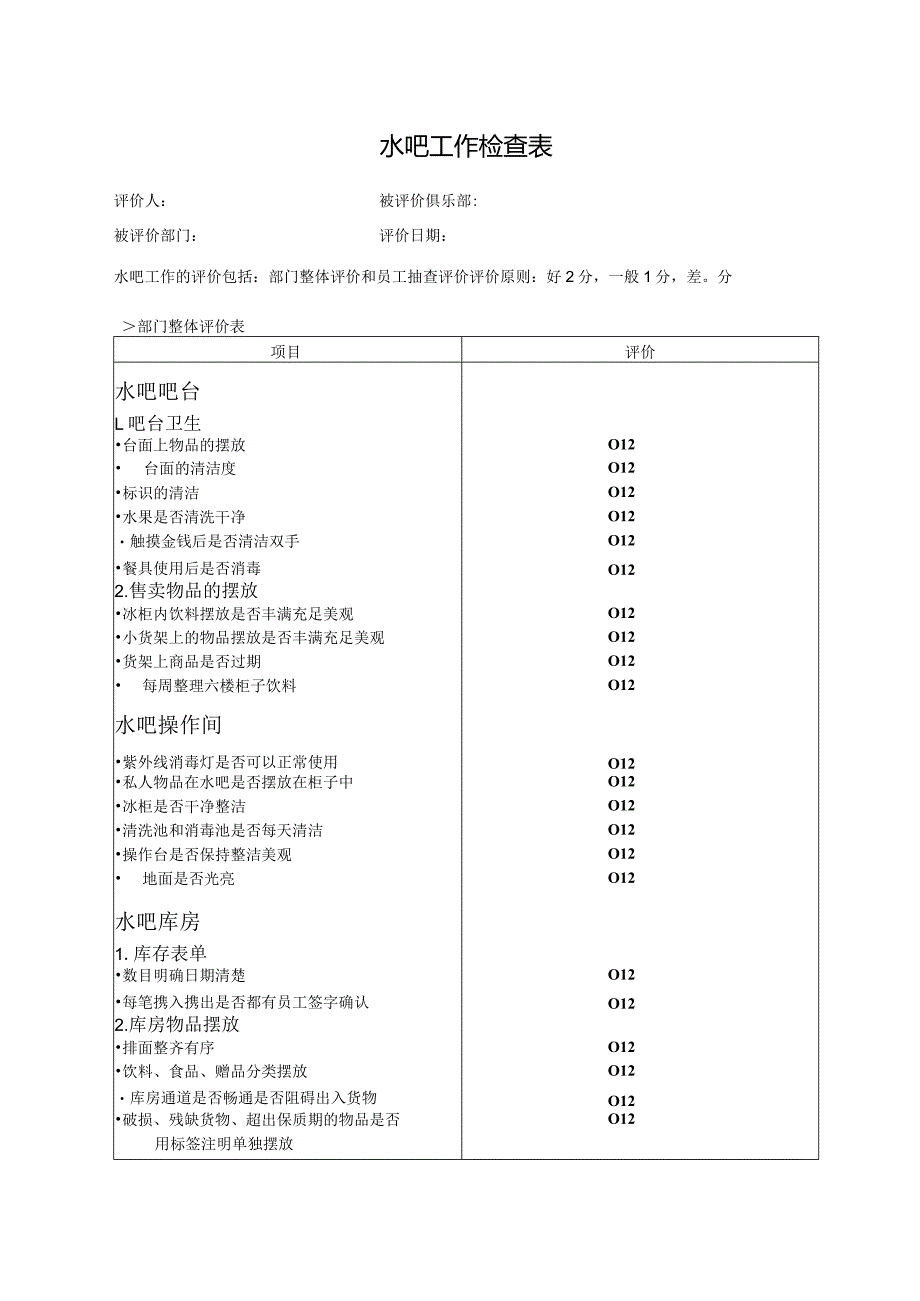 水吧工作检查表.docx_第1页