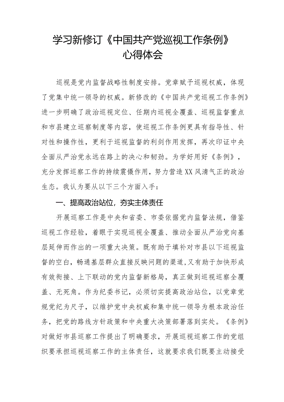 学习2024版新修订中国共产党巡视工作条例心得体会交流发言14篇.docx_第2页