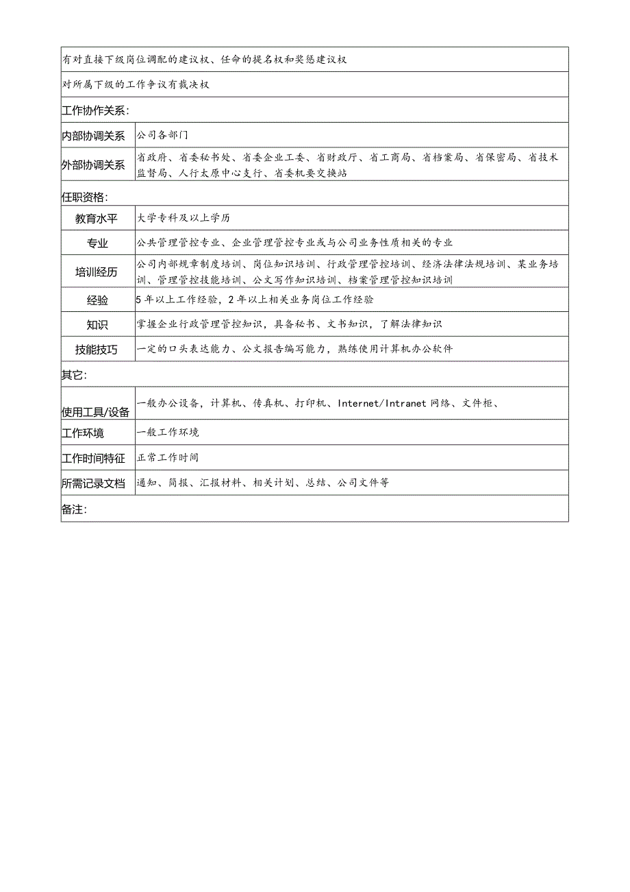 X投资企业综合管理部行政公文副经理职务说明书.docx_第3页