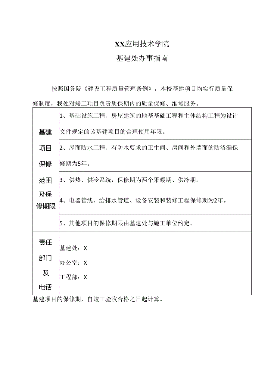 XX应用技术学院基建处办事指南（2024年）.docx_第1页