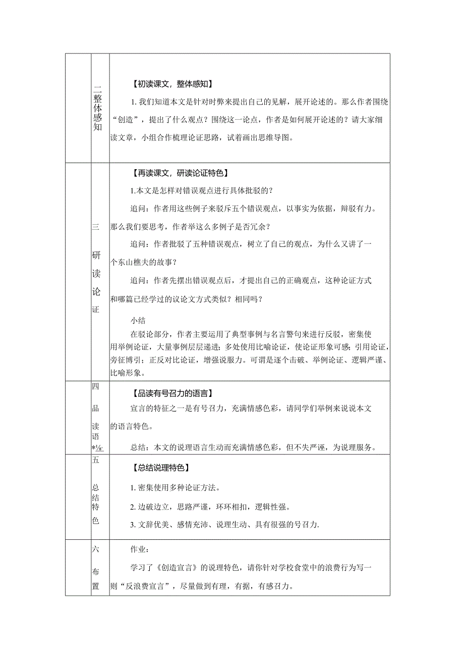 21《创造宣言》的说理特色教学设计（表格式）.docx_第2页